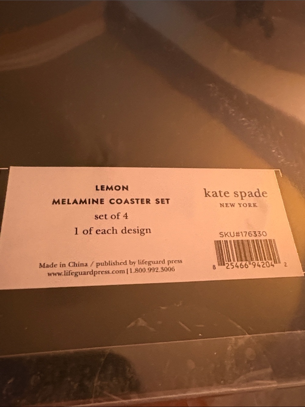 Kate Spade Yellow Lemon & Green Polka Dot Ceramic Coaster Set of 4 NIB - Picture 4 of 5